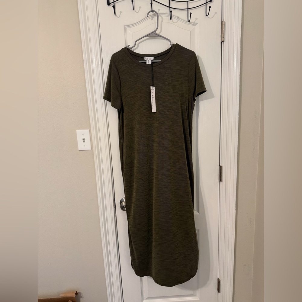 Nicole by Nicole Miller Green Maxi Dress Short Sleeve Crew Neck Casual